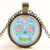 Glass Domed Sugar Skull Pendant Necklaces