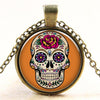 Glass Domed Sugar Skull Pendant Necklaces