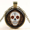 Glass Domed Sugar Skull Pendant Necklaces