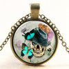 Glass Domed Sugar Skull Pendant Necklaces