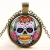 Glass Domed Sugar Skull Pendant Necklaces