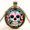 Glass Domed Sugar Skull Pendant Necklaces