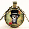 Glass Domed Sugar Skull Pendant Necklaces