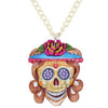 Halloween Floral Skull Pendant Necklace