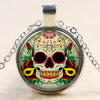Glass Domed Sugar Skull Pendant Necklaces