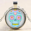 Glass Domed Sugar Skull Pendant Necklaces