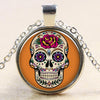 Glass Domed Sugar Skull Pendant Necklaces