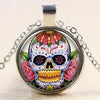 Glass Domed Sugar Skull Pendant Necklaces