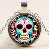 Glass Domed Sugar Skull Pendant Necklaces