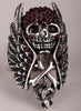 Gothic Crystal Skull Wings Cross Snake Stretch Ring