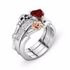Crystal Red Heart Flower Skull Rings