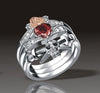 Gothic Skull Dagger Rose Heart Silver Plated CZ Ring