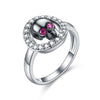 Black Skull Silver Engagement Crystal Ring