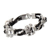Vintage Genuine Leather Stainless Steel Skull Bracelet