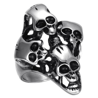 Punk Gothic Piled Up Skulls Biker Ring