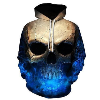 3D Blue Skull Hoodie - designfullprint