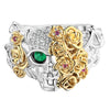Vintage Silver Plated Green Eye Punk Style Skull Ring