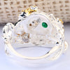 Vintage Silver Plated Green Eye Punk Style Skull Ring