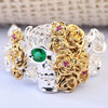 Vintage Silver Plated Green Eye Punk Style Skull Ring