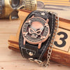 Bikers Metal Skull Leather Chain Bracelet Wrist Watch