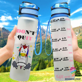 Dont Quit Do It Lifting Unicorn Rainbow Hair Water Track Bottle NHD