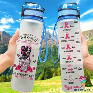 Skull Gift She Whispered Back I Am The Storm Pink Ribbon Skull Water Track Bottle NHD