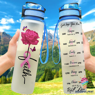 Gift For Butterfly Lover Rose Butterfly Faith Pink Ribbon Breast Cancer Awareness Water Track Bottle NHD