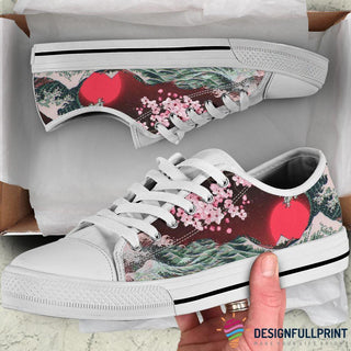 Red Japanese Kanagawa Wave Japanese Art LowTop Canvas Shoes NHD