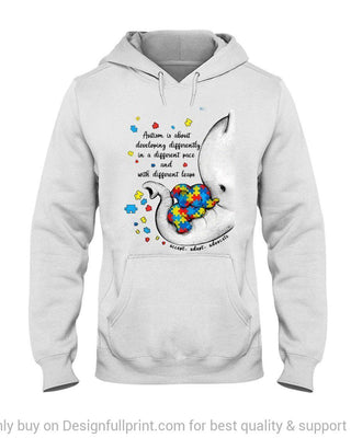 Gift For Elephant Lover Gift For Mom Autism Mom Elephants Develop Differently In A Different Pace With Different Leaps White Color 2D Unisex Hoodie HH Autism Gift