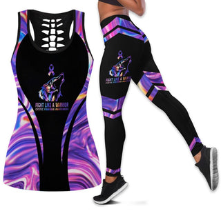 Gift For Wolf Lover Wolf Cystic Fibrosis Purple Hologram Tank Top And Leggings Set