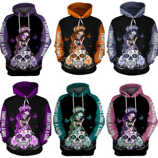 Skull Gift Awareness Ribbon Colors Sugar Skull Hoodie Lung Cancer Leukemia Ovarian Cancer Suicide Awareness