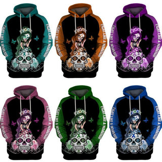 Skull Gift Fight Like A Warrior™ Multi-color Sugar Skull Girl Cancer Awareness Hoodie