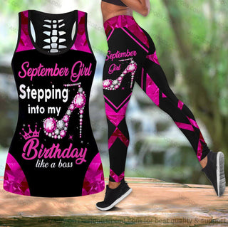September Girl Stepping Into My Birthday Like A Boss Hollow Tank Top and Leggings Set HH