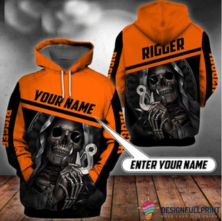 Skull Gift Skull Personalized Orange Riggers Hoodie HG